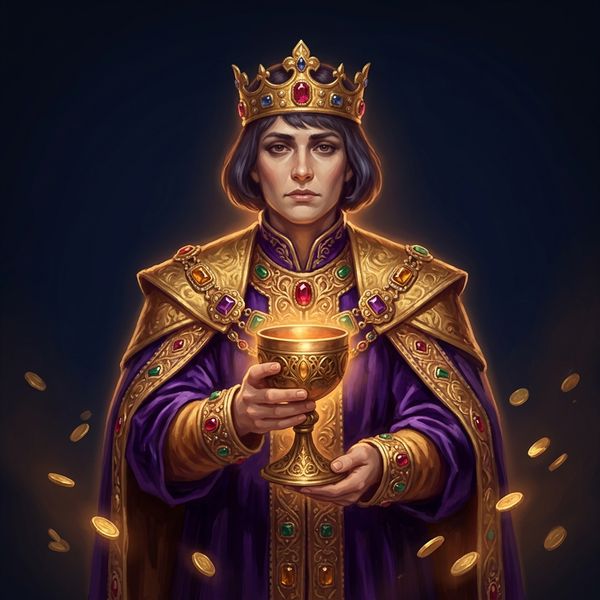 Crown-wearing figure offering a glowing bonus chalice